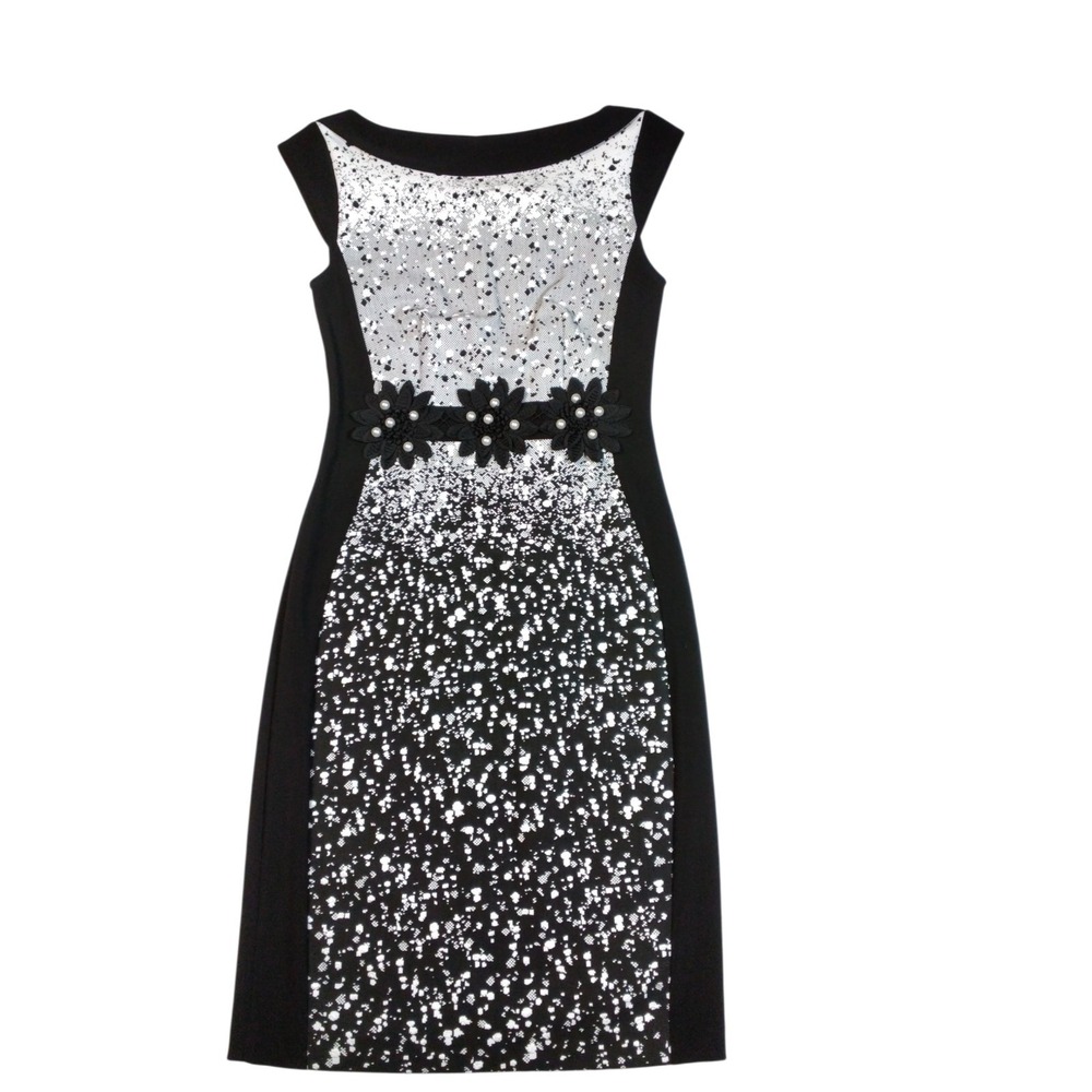 Joseph Ribkoff Black Dress Cocktail Party Sleeveless Floral Detail 4 Nwot‎